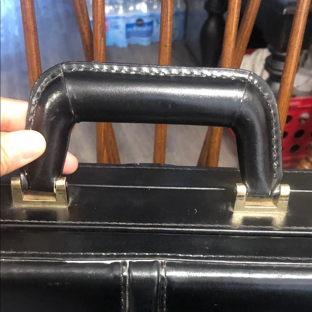 Vintage Black Leather Briefcase with Gold Hardware